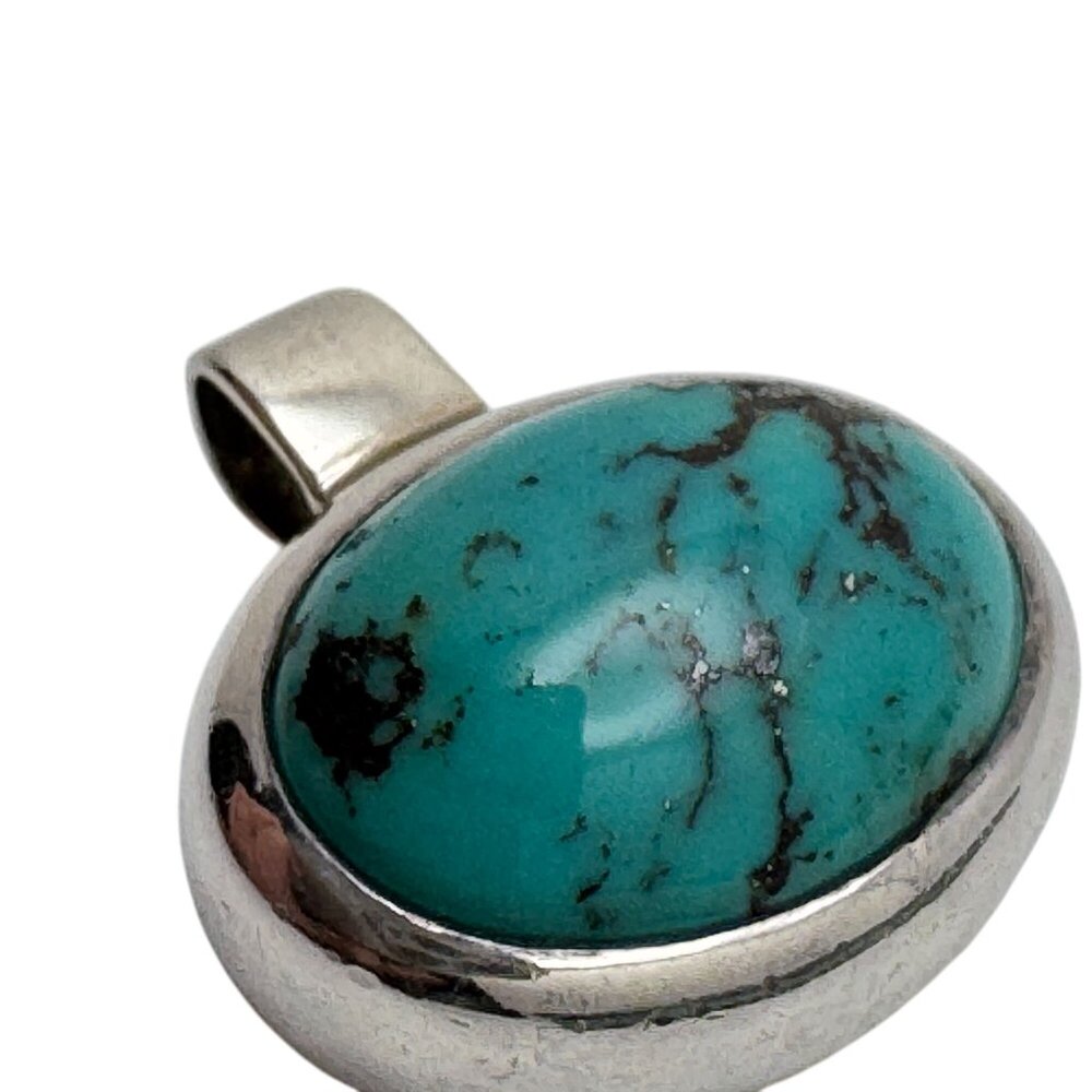 Turquoise & Sterling Silver 925 Oval Pendant Vintage Gift - Picture 2 of 7